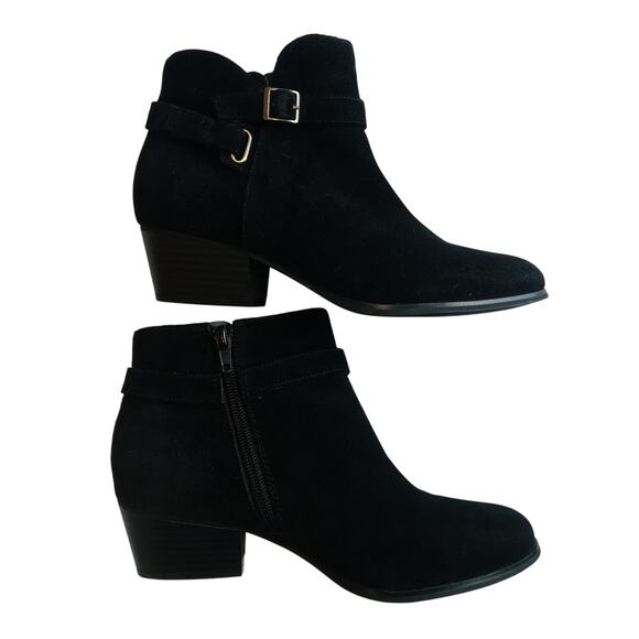 Black Leather Booties with Zipper Closure Size 7 - Picture 1 of 6